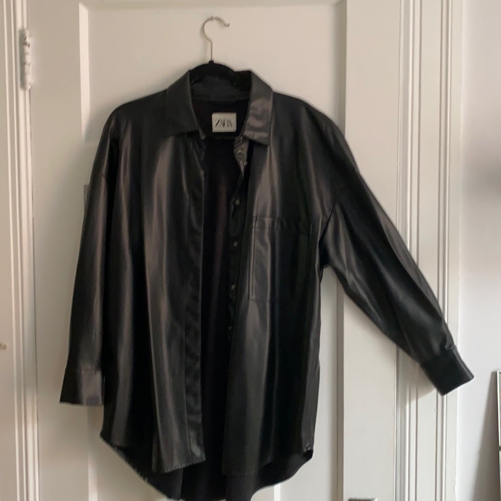 Zara faux-leather button-up shirt